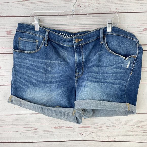 Ava & Viv Pants - Ava & Viv Women's Blue Denim Power Stretch Midi Roll Cuff Shorts Plus Size 18W